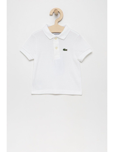Детска памучна тениска с яка Lacoste в бяло с изчистен дизайн