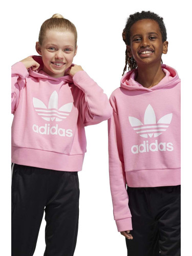 Детски суичър adidas Originals в розово с качулка с принт