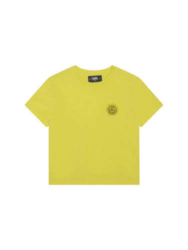 Детска памучна тениска Karl Lagerfeld в жълто с принт