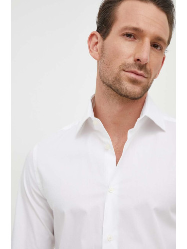 Риза United Colors of Benetton мъжка в бяло със стандартна кройка с италианска яка
