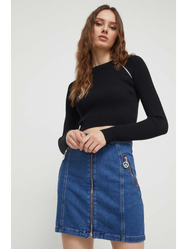 Дънкова пола Moschino Jeans в синьо къса със стандартна кройка