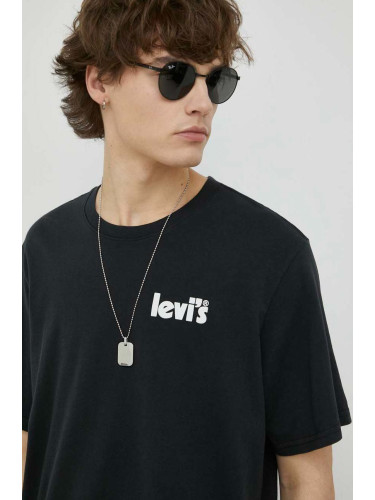 Памучна тениска Levi's в черно с принт