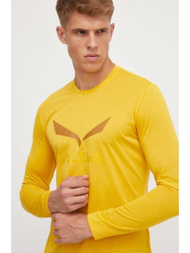 Спортна блуза с дълги ръкави Salewa Solidlogo в жълто с принт