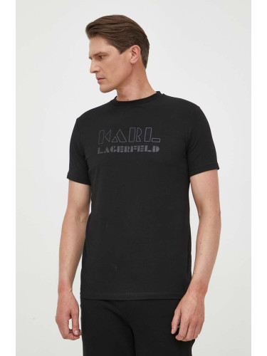 Тениска Karl Lagerfeld в черно с десен