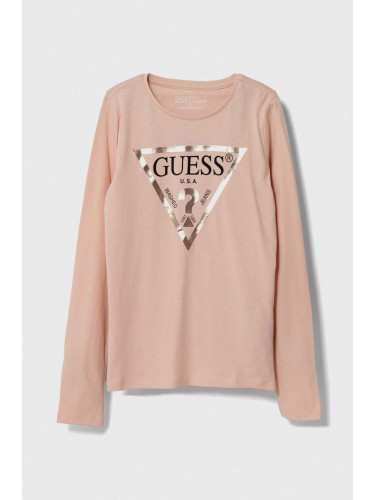 Детска блуза с дълги ръкави Guess в розово