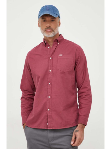 Памучна риза Pepe Jeans Fabio мъжка в розово със стандартна кройка с яка с копче