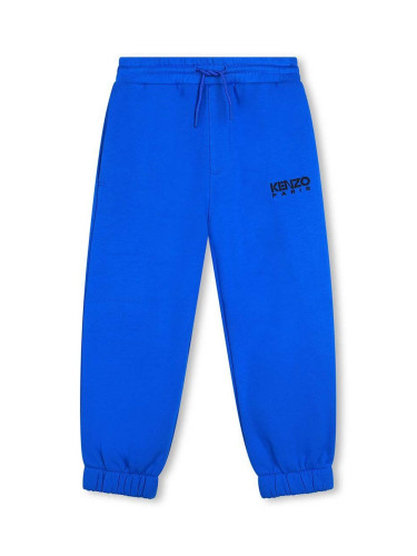 Детски спортен панталон Kenzo Kids в синьо с изчистен дизайн