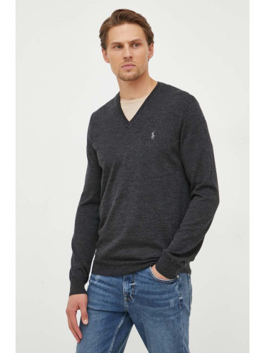 Вълнен пуловер Polo Ralph Lauren мъжки в сиво от лека материя