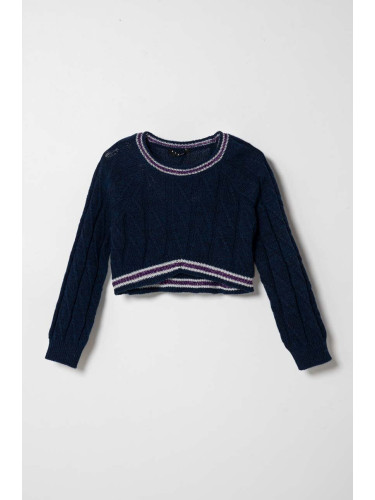 Детски пуловер с вълна Sisley в синьо от лека материя