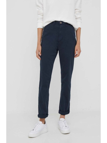 Панталон Pepe Jeans Nora в тъмносиньо със стандартна кройка, с висока талия