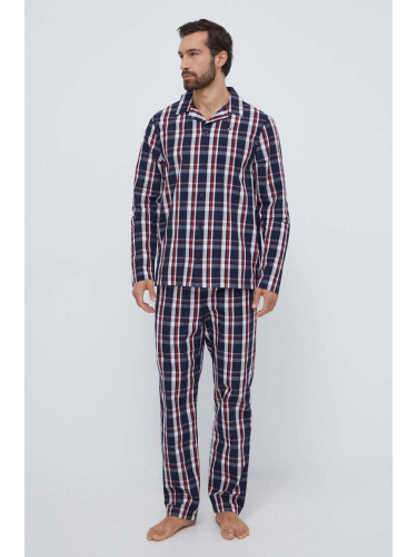 Памучна пижама Tommy Hilfiger в тъмносиньо с десен