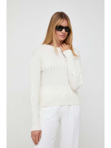 Пуловер с вълна BOSS дамски в бежово от лека материя