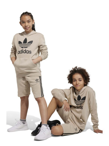 Детски суичър adidas Originals TREFOIL в бежово с качулка с принт