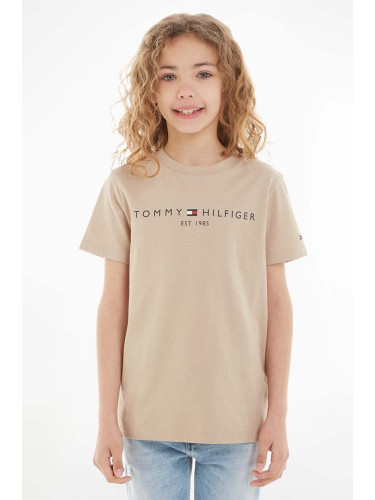 Детска памучна тениска Tommy Hilfiger в кафяво