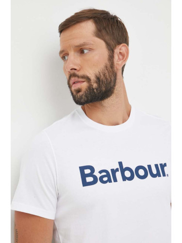 Памучна тениска Barbour в бяло с принт
