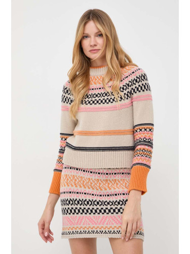 Пуловер с вълна MAX&Co. дамски в бежово от топла материя