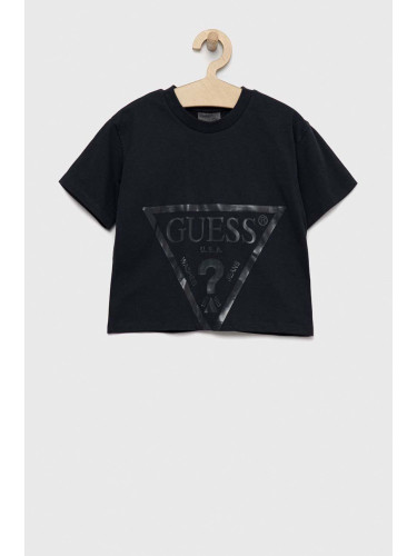 Детска памучна тениска Guess в сиво