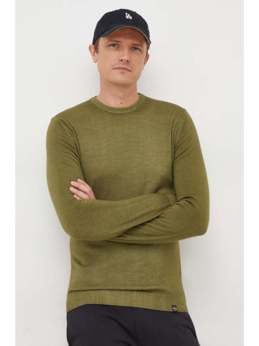 Вълнен пуловер Colmar мъжки в зелено от лека материя