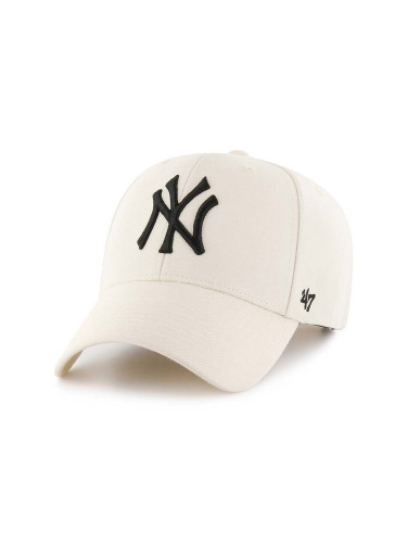 Шапка с козирка вълна 47 brand MLB New York Yankees в бежово с апликация  B-MVPSP17WBP-NT