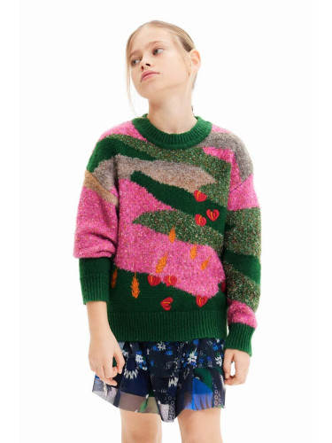 Детски пуловер с вълна Desigual в розово