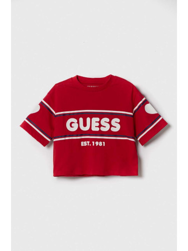 Детска памучна тениска Guess в червено