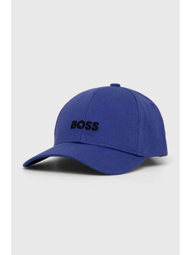 Памучна шапка с козирка BOSS в лилаво с апликация 50495121