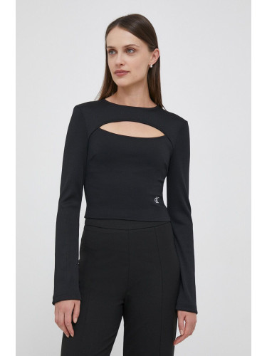 Блуза с дълги ръкави Calvin Klein Jeans в черно