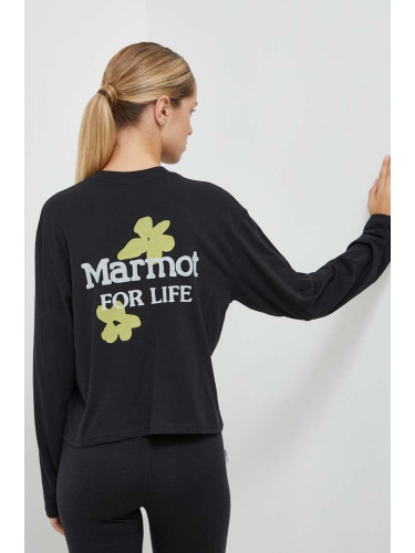 Блуза с дълги ръкави Marmot Flowers For Life в черно