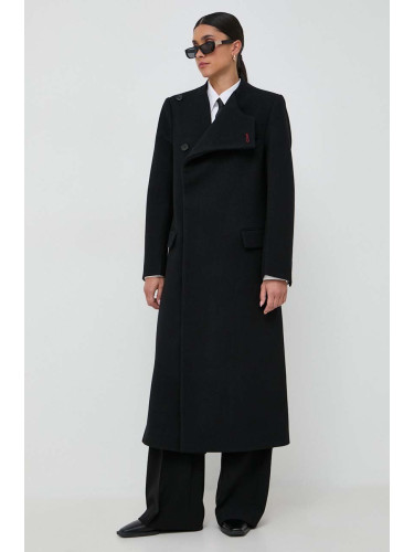 Вълнено палто Victoria Beckham в черно преходен модел с двуредно закопчаване