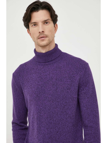 Пуловер с вълна United Colors of Benetton мъжки в лилаво от лека материя с поло