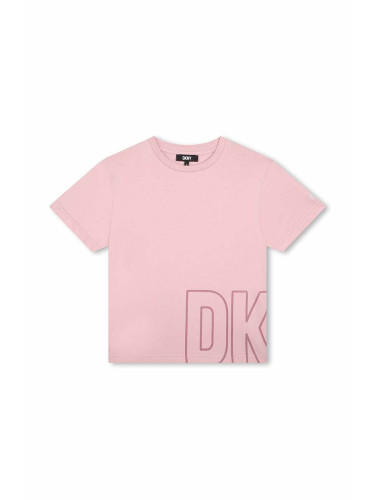 Детска памучна тениска Dkny в лилаво с принт