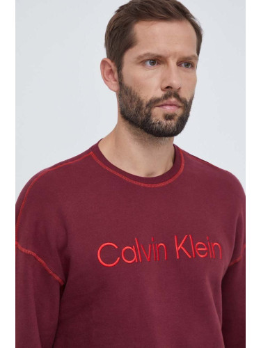 Домашен суичър от памук Calvin Klein Underwear в бордо с принт