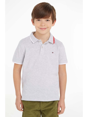 Детска памучна тениска с яка Tommy Hilfiger в сиво с изчистен дизайн
