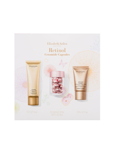 Elizabeth Arden Ceramide Retinol Capsules Подаръчен комплект нощен серум за лице Retinol Ceramide Capsules Line Erasing Night Serum 30 бр + почистващ крем Ceramide Purifying Cream Cleanser 50 ml + нощен крем за лице Ceramide Lift And Firm Night Cream 15 ml