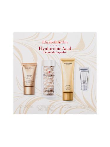 Elizabeth Arden Ceramide Hyaluronic Acid Capsules Hydra-Plumping Serum Подаръчен комплект серум за лице Hyaluronic Acid Ceramide 60 бр + почистващ крем Ceramide Purifying Cream Cleanser 50 ml + сеерум за лице Superstart Skin Renewal Booster 5 ml + крем за лице Advanced Ceramide Lift And Firm Day Cre