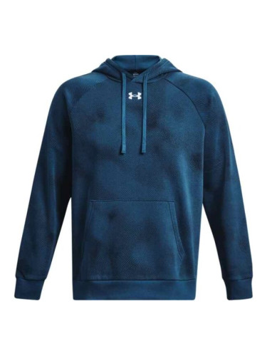 Under Armour RIVAL FLEECE PRINTED HOODIE Мъжки суитшърт, тъмносин, размер