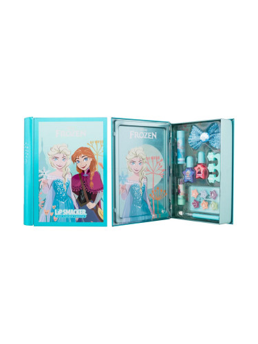 Lip Smacker Disney Frozen Magic Book Tin Подаръчен комплект балсам за устни 3,4 г + изсветляващ крем 6 x 0,25 г + лак за нокти 2 x 4,25 мл + червило 1,25 г + апликатор + щипка за коса + разделител за пръсти + метална кутия