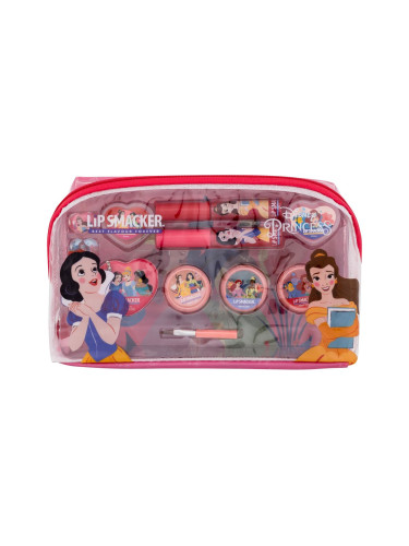 Lip Smacker Disney Princess Essential Makeup Bag Подаръчен комплект гланц за устни 2 x 2 ml + кремообразен гланц за устни 2 x 0,8 g + озаряващ крем 3 x 1,6 g + пръстен 2 бр + висулка + апликатор + козметична чантичка
