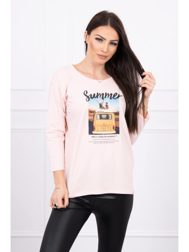 Blouse with Summer car print powder pink