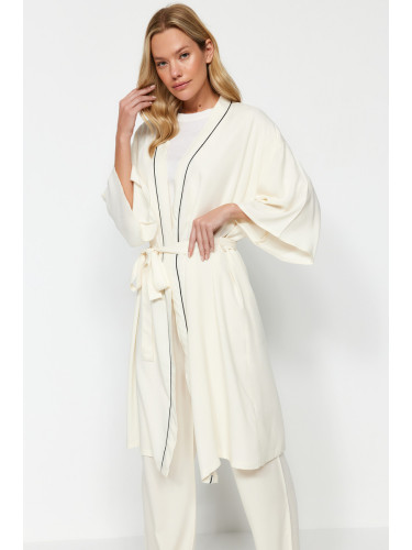 Trendyol Beige 2-Piece Viscose Tie Dressing Gown-Pajama Bottom Woven Pajamas Set