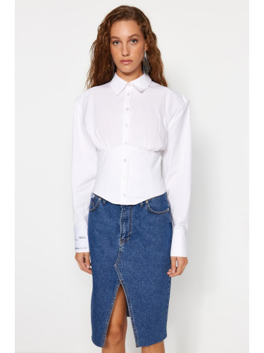 Trendyol X Sagaza Studio White Corset Detailed Poplin Shirt