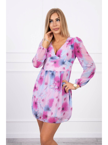 Airy dress with a floral motif in blue color