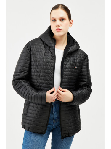 D1fference Дамски черен облицован вода и ветроупорен качулка палто с джоб.