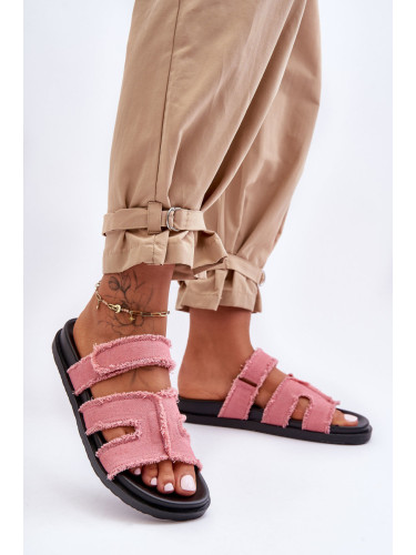 Boto Дамски чехли от материя с велкро розов ламироз