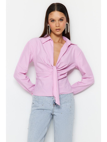 Trendyol Pink Collar Detailed Poplin Shirt