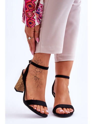 Suede sandals on knitted heels black selilla