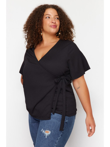 Trendyol Curve Black Double Breasted Tie Detailed Knitted Blouse