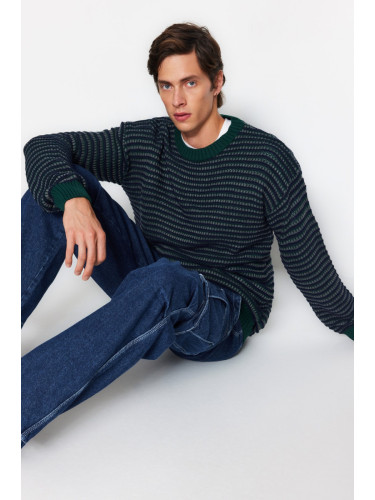 Trendyol Green Regular Fit Crew Neck Jacquard Knitwear Sweater