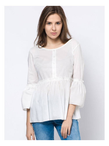 Blouse with frill and lace-up neckline white