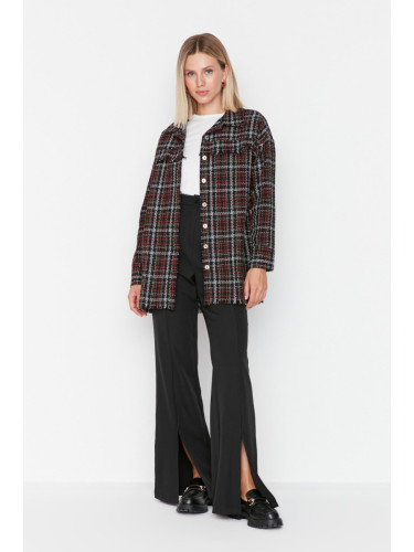 Trendyol Black Checkered Tweed Shirt with Two Pockets